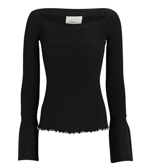 3.1 PHILLIP LIM Ribbed Square Neck Sweater Sz M - Picture 2 of 9